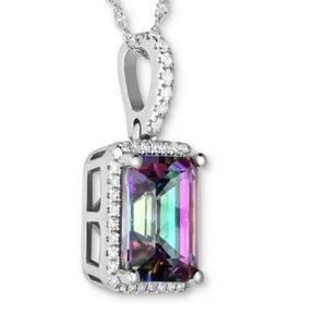 14k white gold mystic rainbow topaz pendant 3.5 ct. tw. & Diamond 1/6 ct.tw.